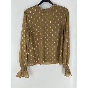 Pomander Pace Tan Gold Celeste Blouse Mock Neck Sheer Shimmer Blouse S Read